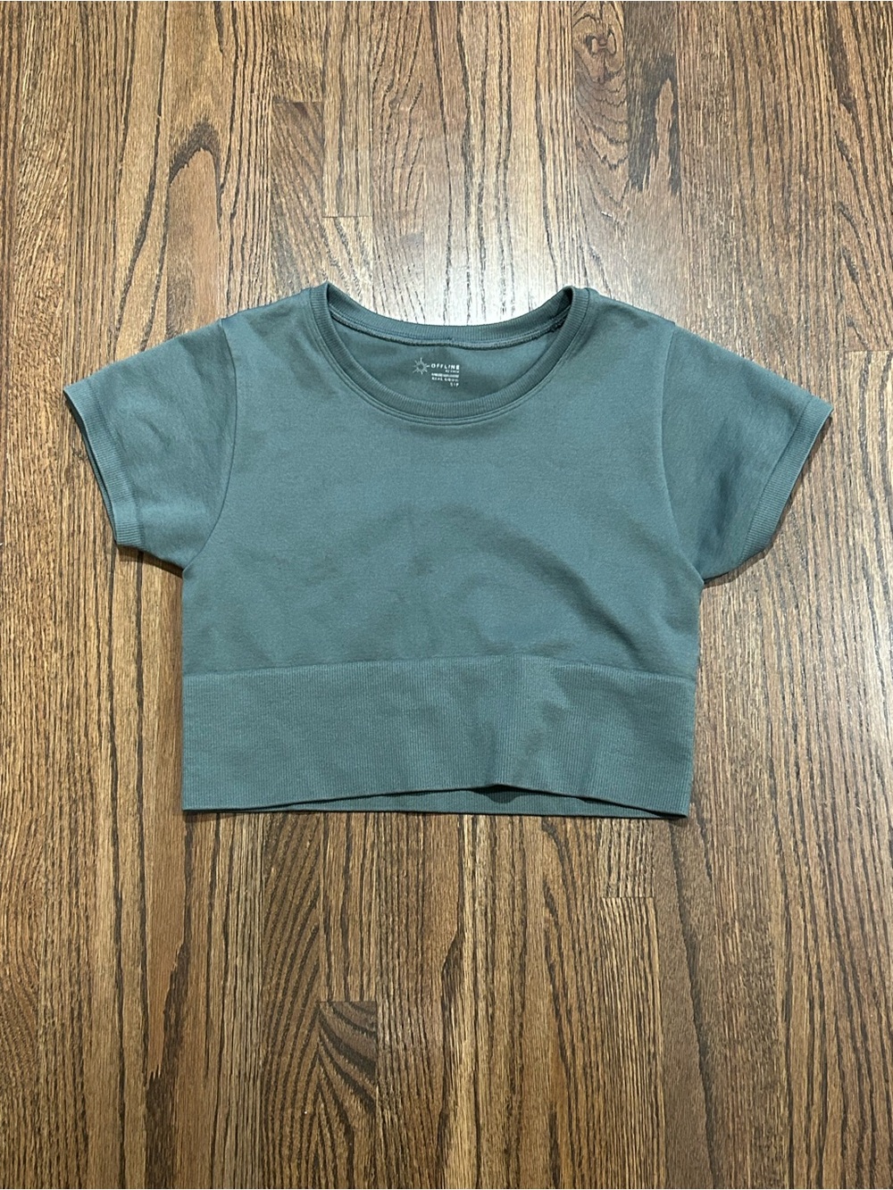 Aerie OFFLINE Real Me Seamless Cropped T-Shirt Green S
